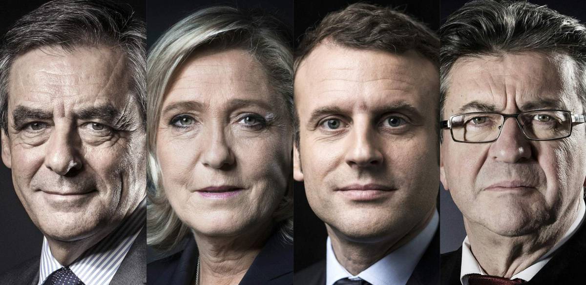 Cuatro candidatos encabezan los sondeos, Emmanuel Macron,