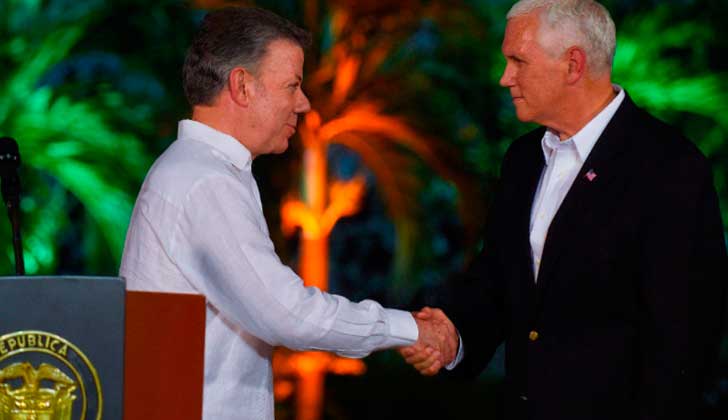 Pence discutió con Juan Manuel Santos el aumento de la producción de cocaína
